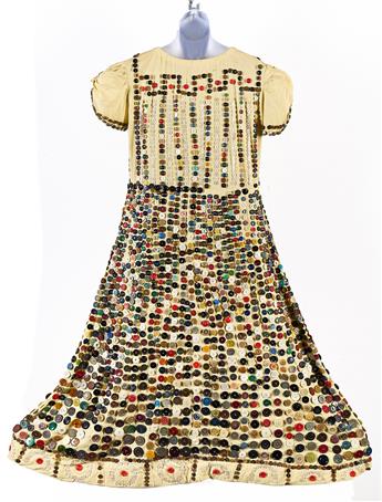 1930s Depression-Era Handmade Dress and Shawl. Decorated with Buttons.